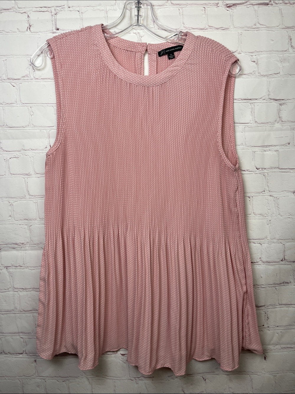 Adrianna Papell Sleeveless Pink and White Polka Dot Blouse